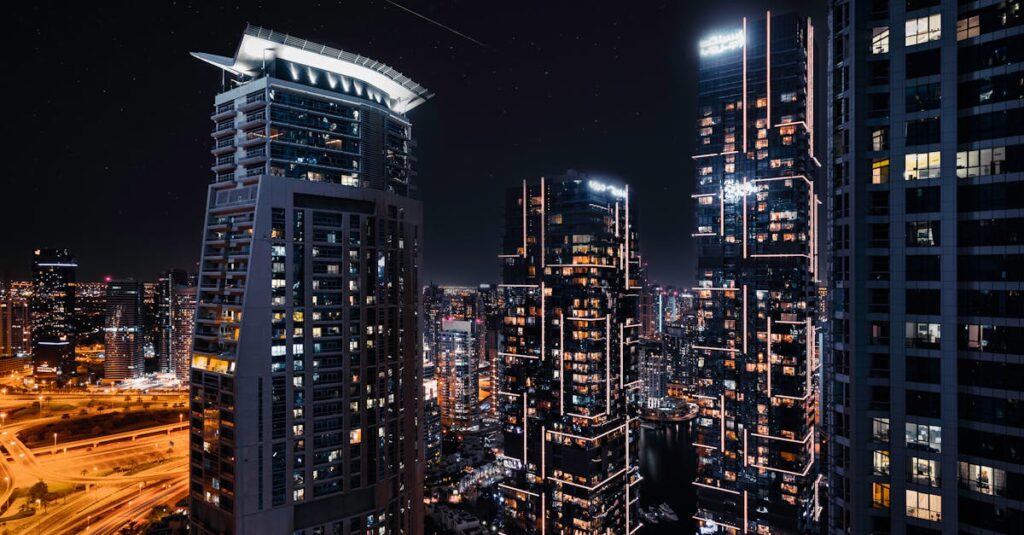 High Rise Buildings during Night Time